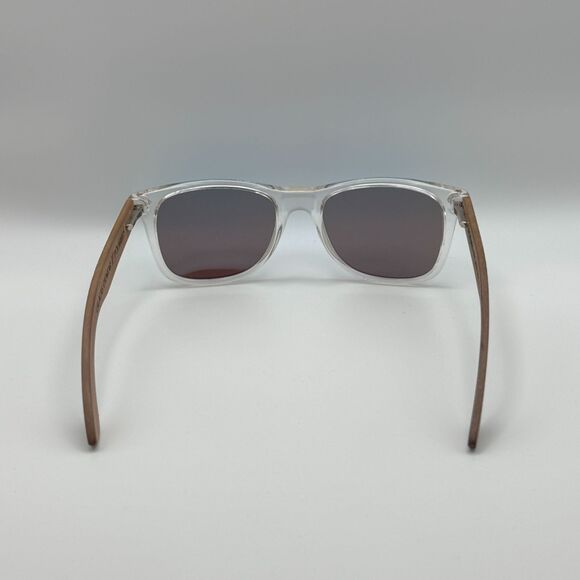 Calacas Eyewear Polarized Sunglasses Blue Lenses Clear & Wood Frame - Picture 4 of 10